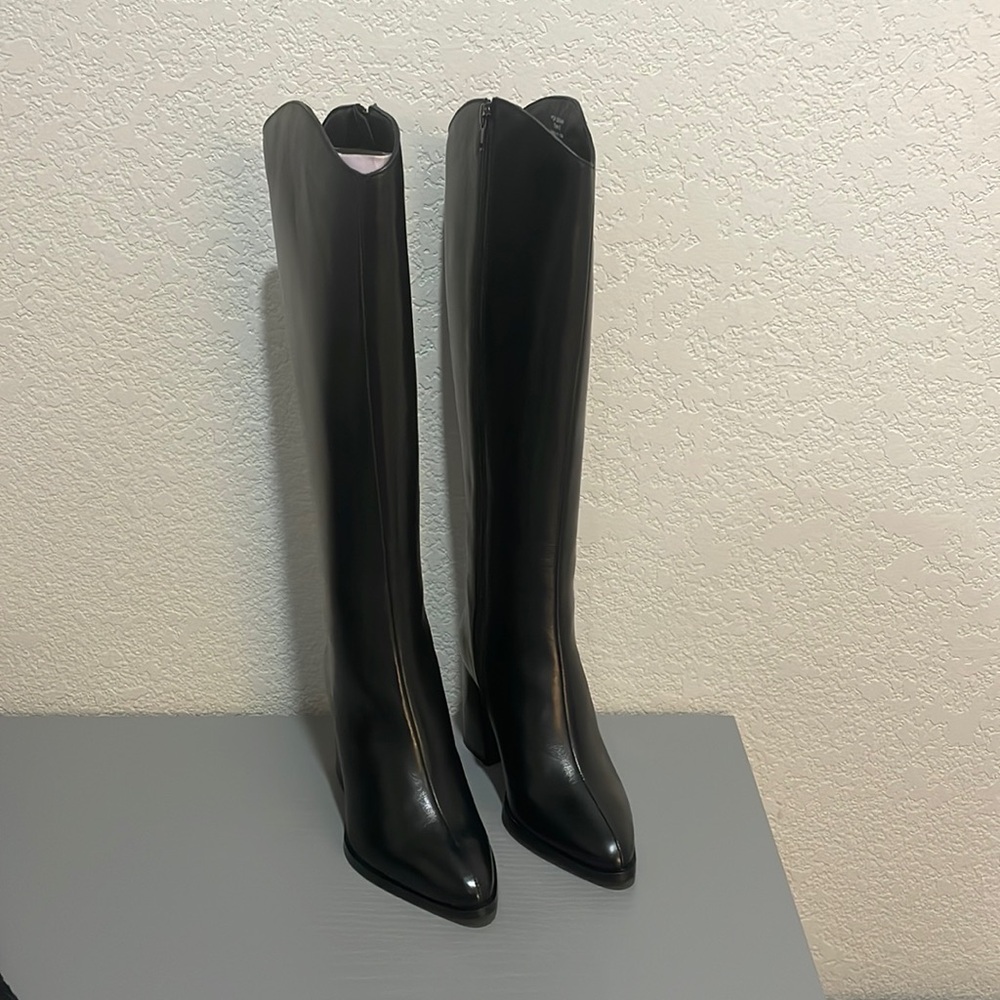 Y’all black leather knee high pointed toe boot size 6